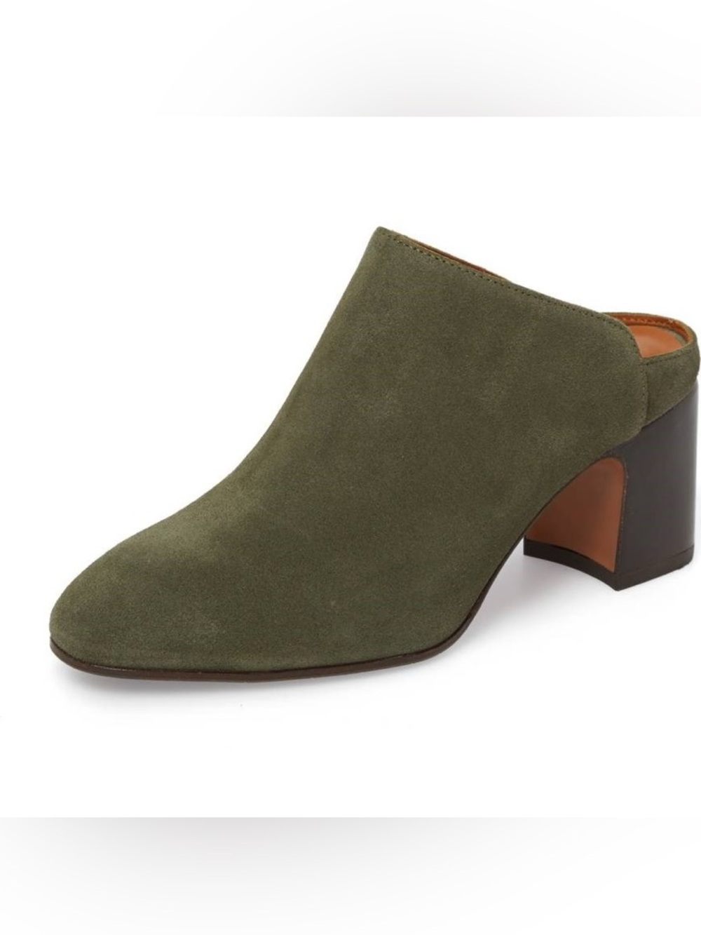 Aquatalia Olive Green Suede Round Toe Block Heel Mules Sz. 10